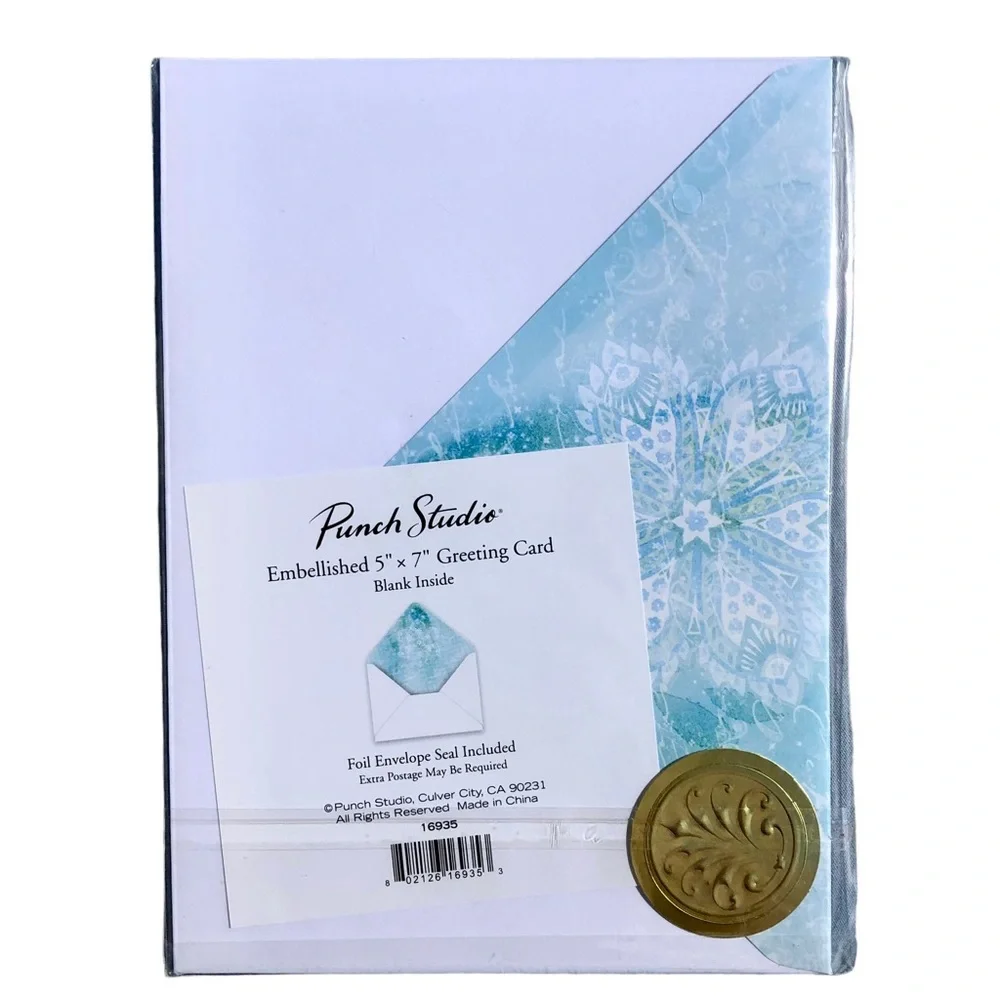 Punch Studio Single Peacock Foil Embellished Blank Card + Env + Seal (16935)